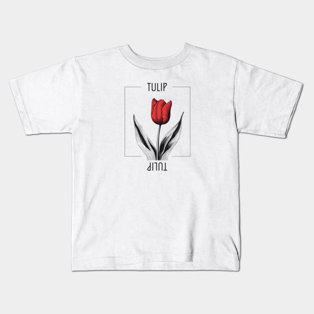 Red Tulip - minimal design Kids T-Shirt by craftydesigns